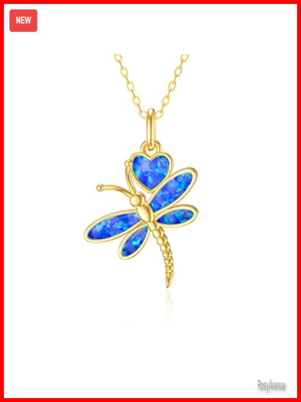 14K Gold Opal Dragonfly Pendant Necklace 16+2 Inch